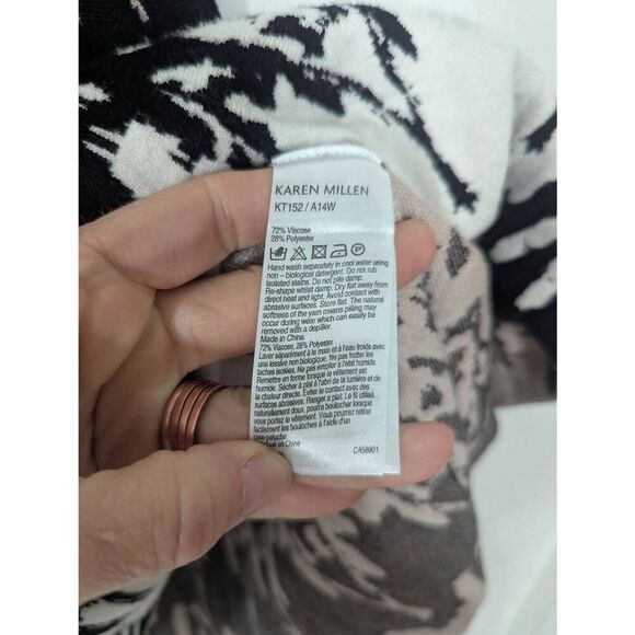 Karen Millen Knit Tank Dress women's 3-Small black white tan fit & flare modern - Picture 5 of 6